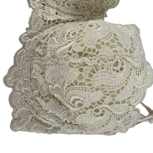 Victorias Secret Bra Vintage 90s Lace Balconette Size 34D Ivory White Underwired - Picture 4 of 11